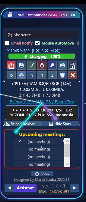 DX Cluster and upcoming meetings shown on the taskbar