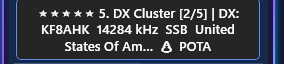 DX Cluster spots displayed on Custom MC Taskbar
