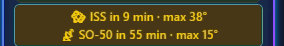 Satellite pass predictions displayed on Custom MC Taskbar