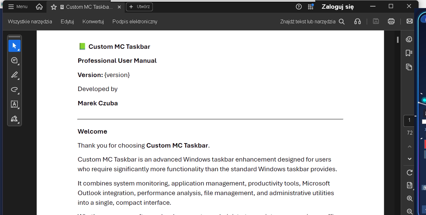 Custom MC Taskbar user manual